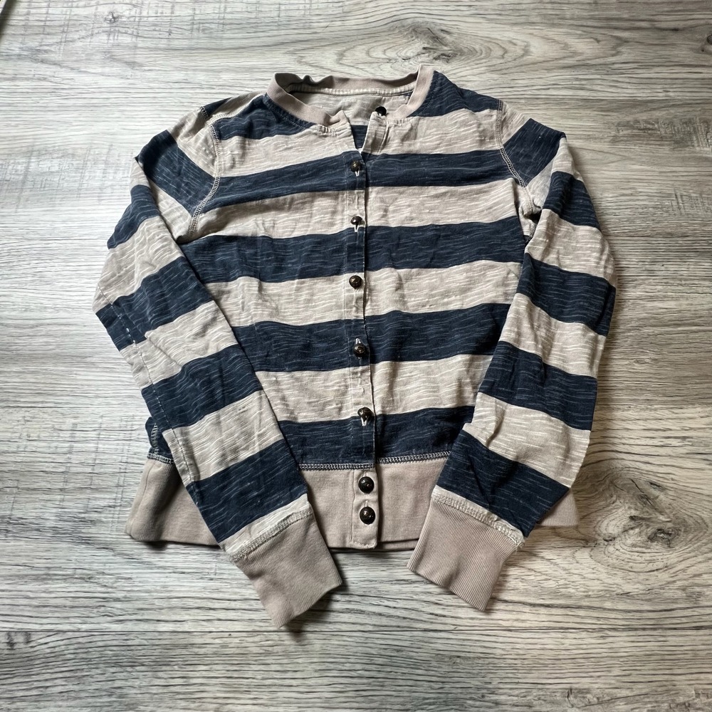 Tommy Hilfiger Cardigan Womens Small Blue Tan Striped Slub‎ Knit Button Front